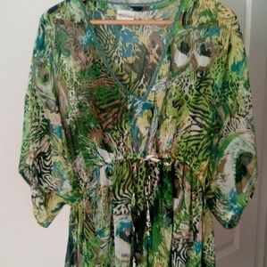 India Boutique Green Print Blouse w/ bow